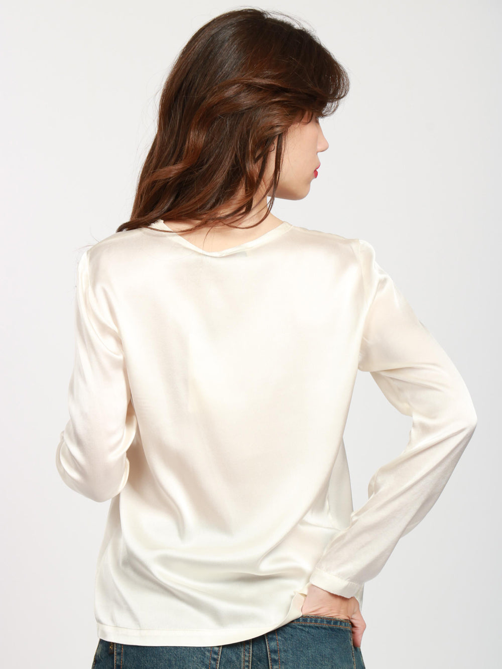 JUCCA Blusa Girocollo in Seta Panna Panna