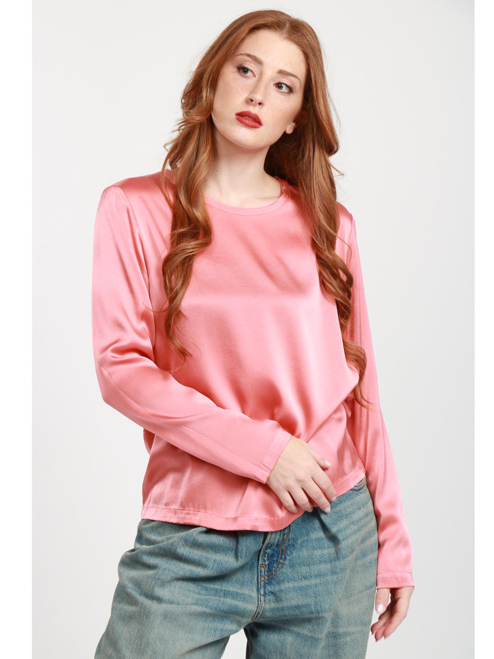 JUCCA Blusa Girocollo in Seta Rosa Pesca