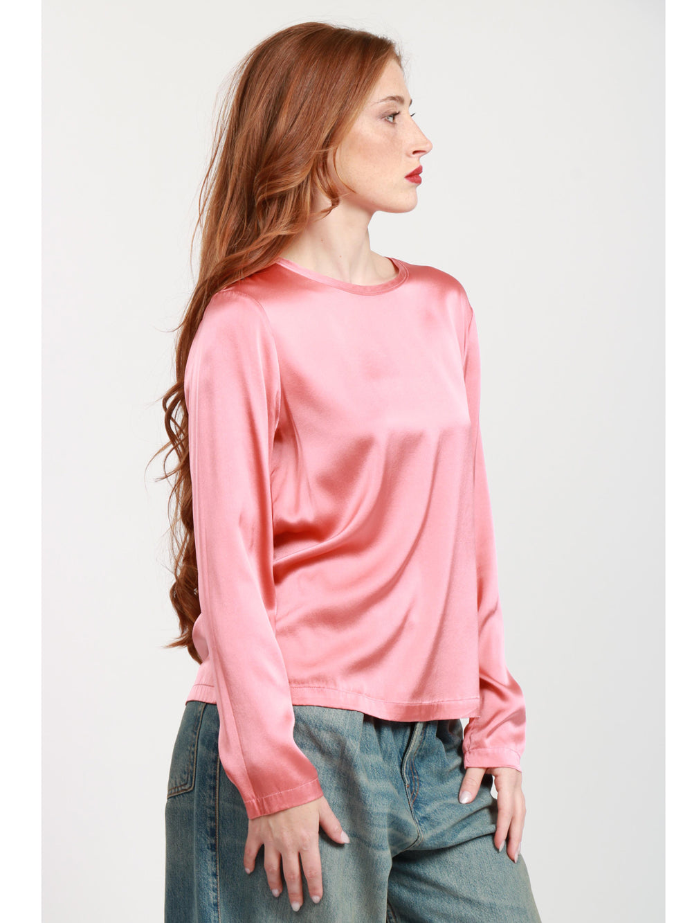 JUCCA Blusa Girocollo in Seta Rosa Pesca