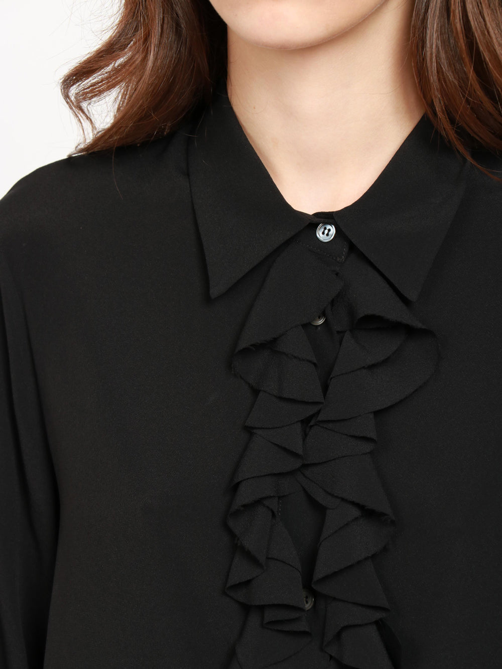 Camicia in Voile di Seta Nera con Ruches