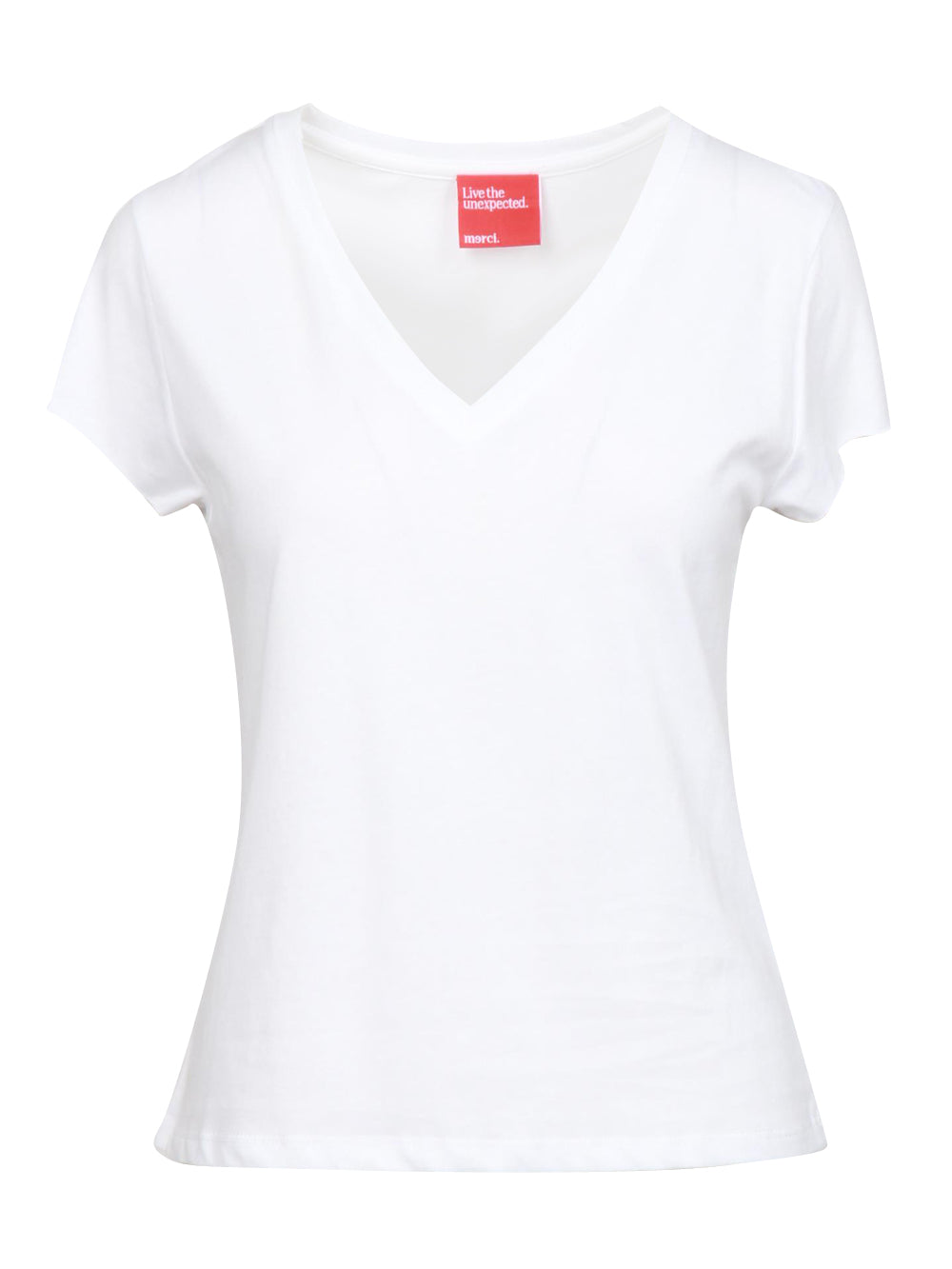 MERCI T-Shirt in Cotone Bianca con Scollo a V Bianco