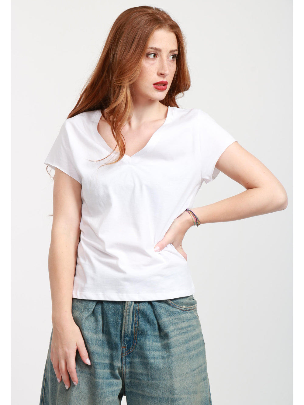 MERCI T-Shirt in Cotone Bianca con Scollo a V Bianco