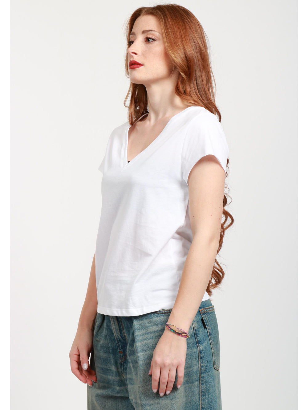 MERCI T-Shirt in Cotone Bianca con Scollo a V Bianco