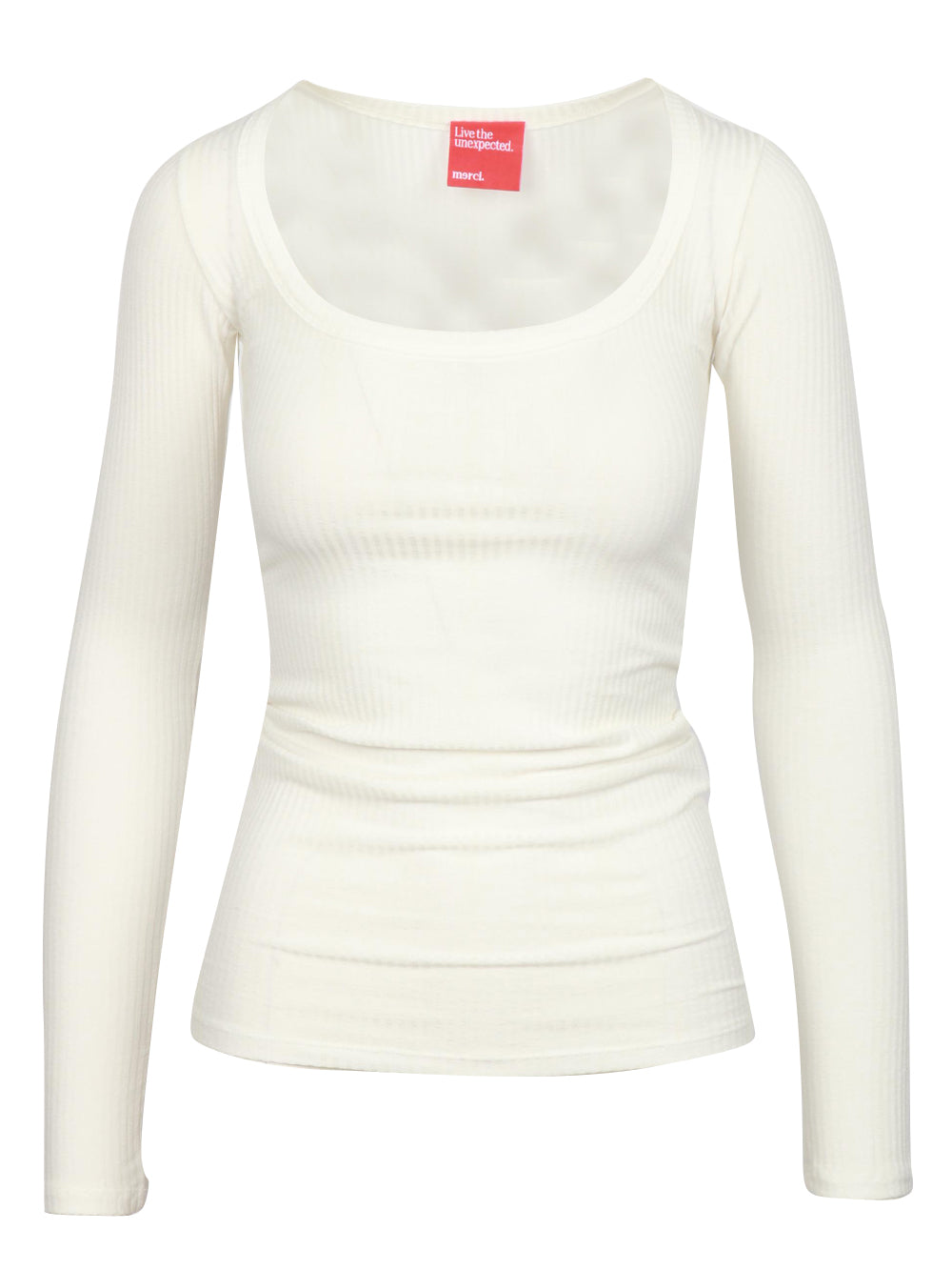 Cream Silk Blend Ribbed Boat Neck Sweater