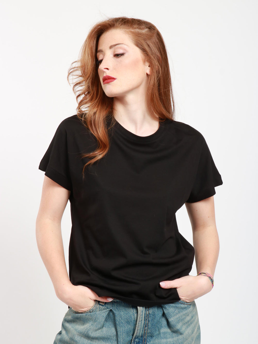 MERCI T-Shirt Girocollo in Cotone Nera Nero