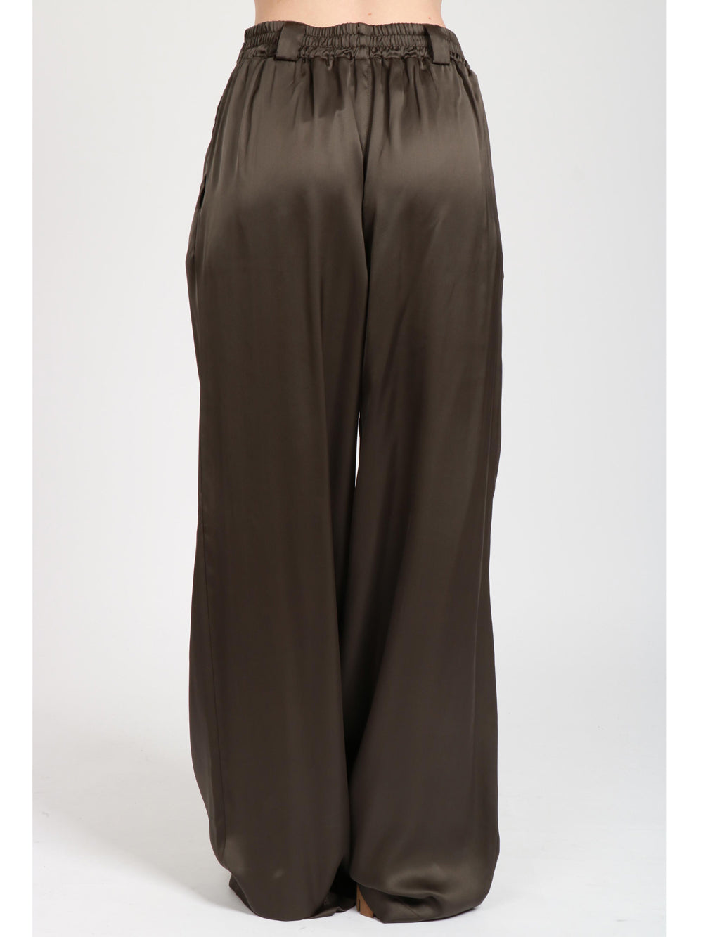 Lanzarote Palazzo Pants in Military Green Silk with Darts