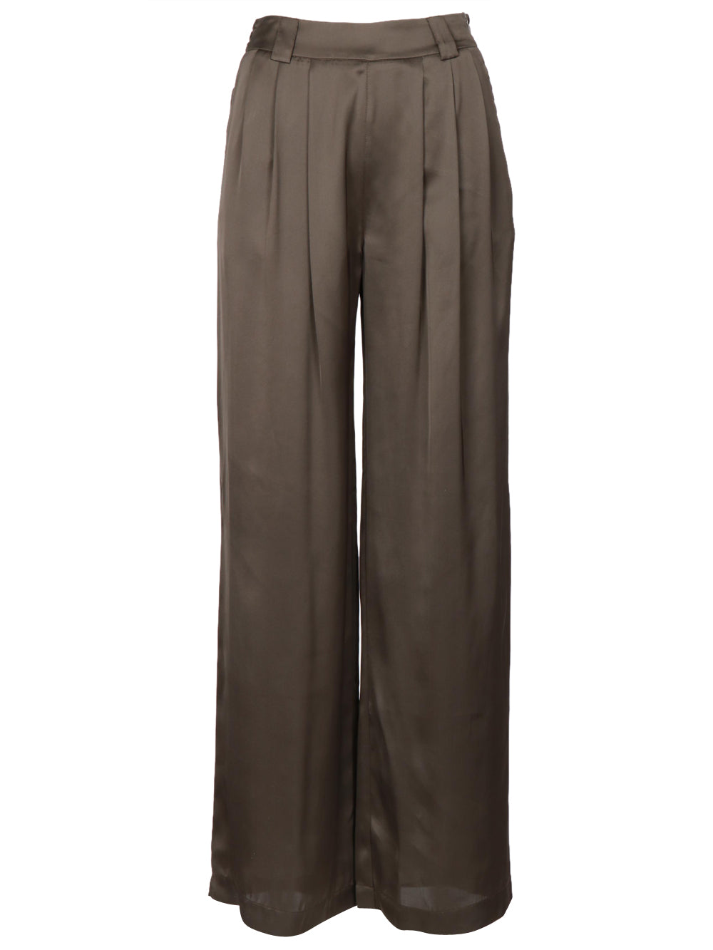 Lanzarote Palazzo Pants in Military Green Silk with Darts