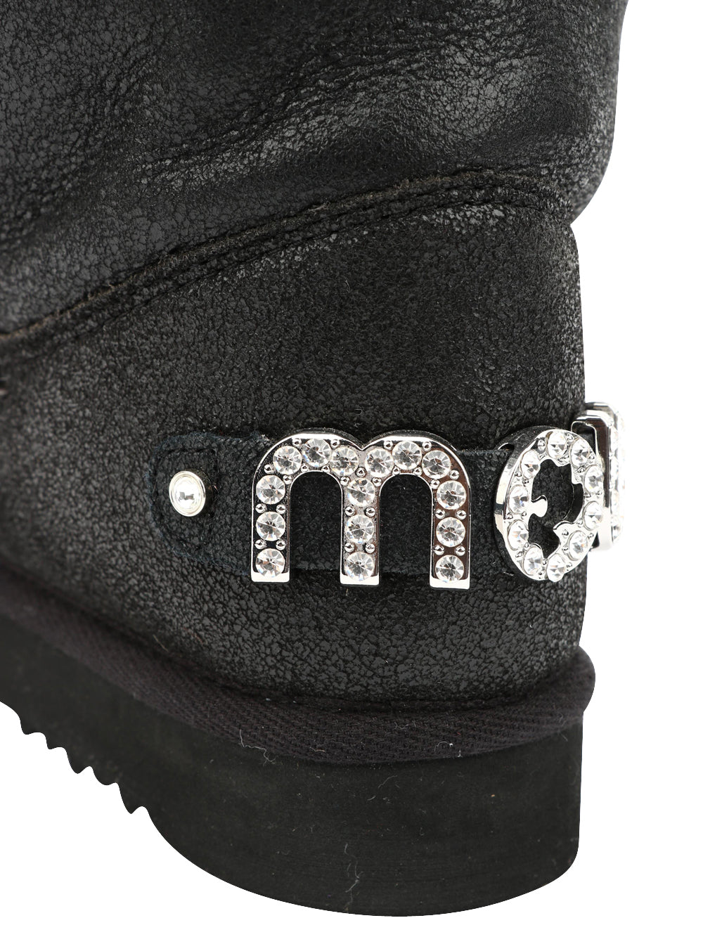 Eskimo 18 Black Leather Boots with Rhinestone Logo