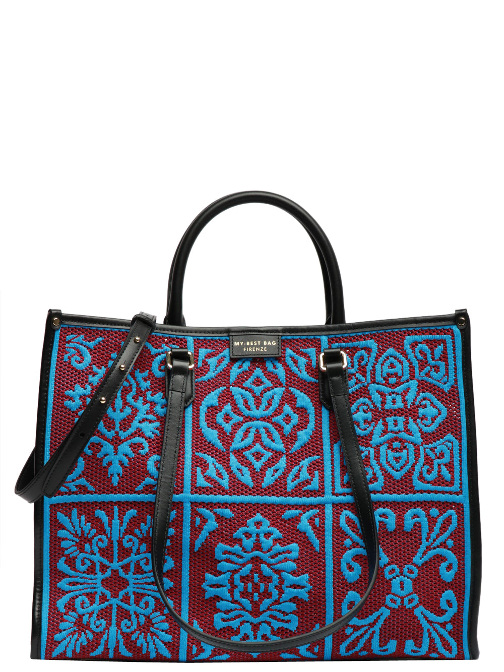 MY-BEST BAG Borsa a Mano Grande in Jacquard Blu e Bordeaux Bordeau/indaco