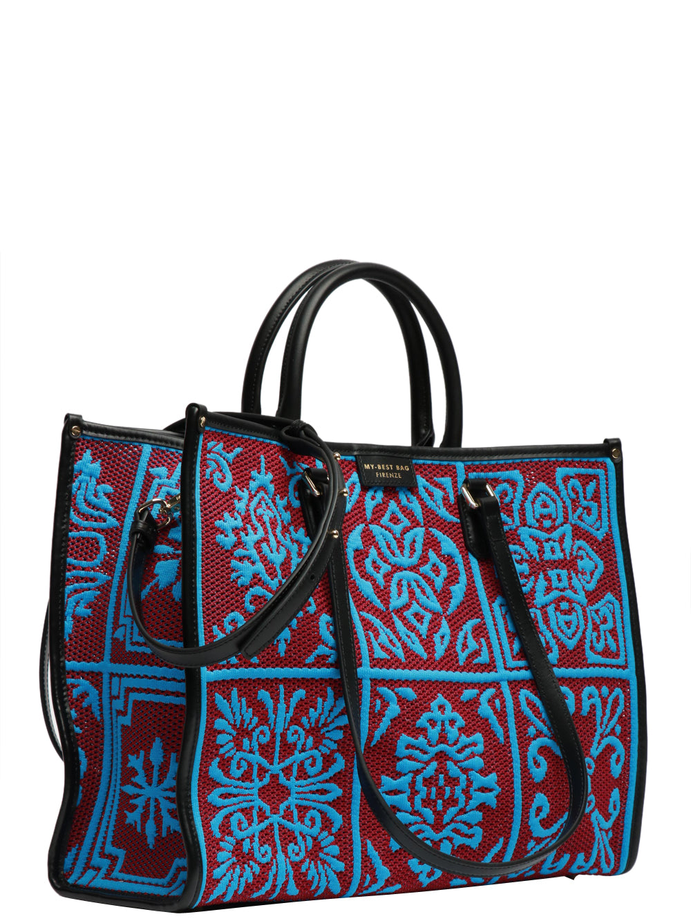 MY-BEST BAG Borsa a Mano Grande in Jacquard Blu e Bordeaux Bordeau/indaco