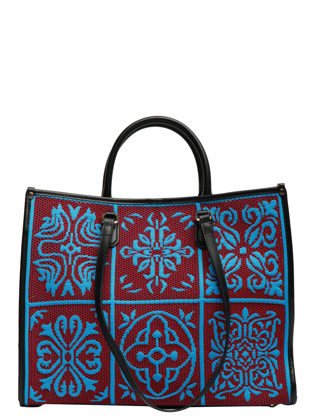 MY-BEST BAG Borsa a Mano Grande in Jacquard Blu e Bordeaux Bordeau/indaco