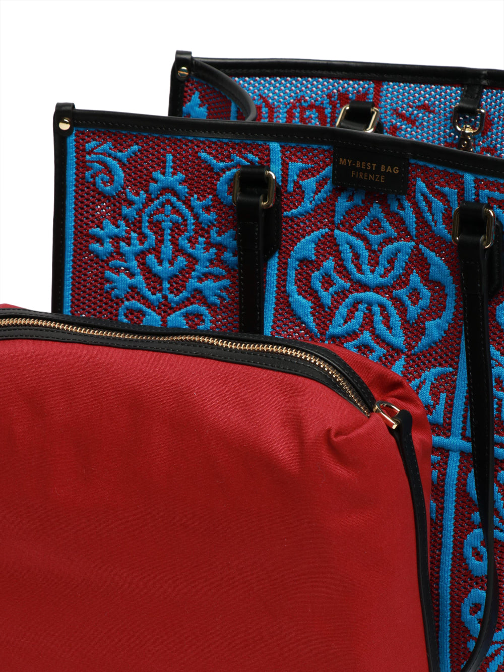 MY-BEST BAG Borsa a Mano Grande in Jacquard Blu e Bordeaux Bordeau/indaco