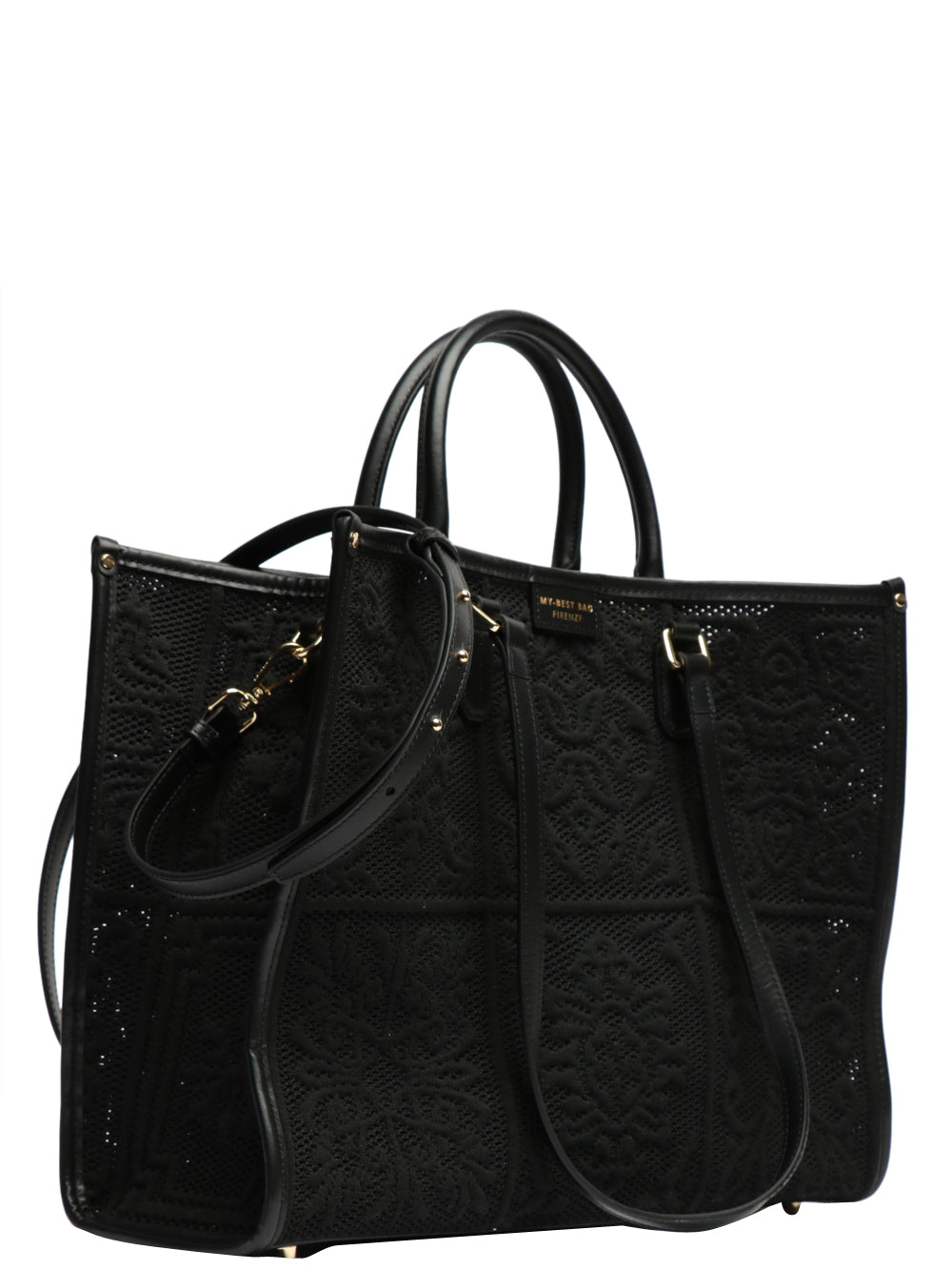 MY-BEST BAG Borsa a Mano Grande in Jacquard Nera Nero