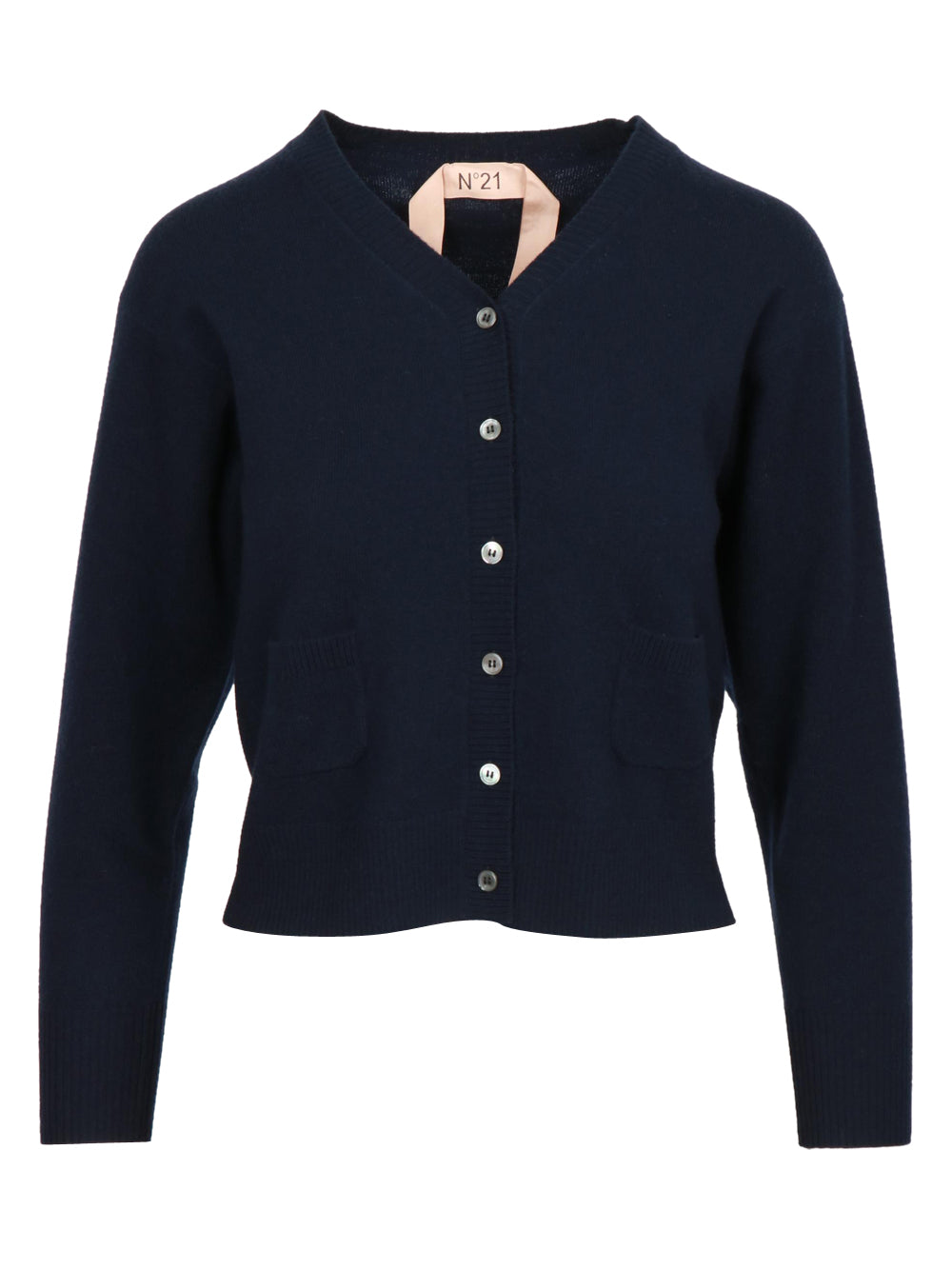 N°21 Cardigan in Lana Blu Notte Scollo a V Blu