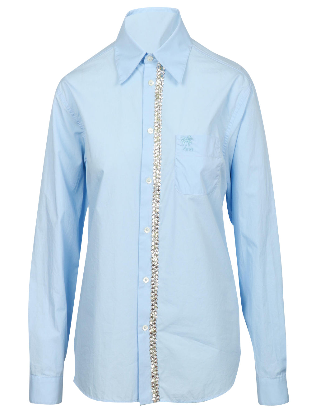 Light Blue Cotton Shirt with Rhinestones