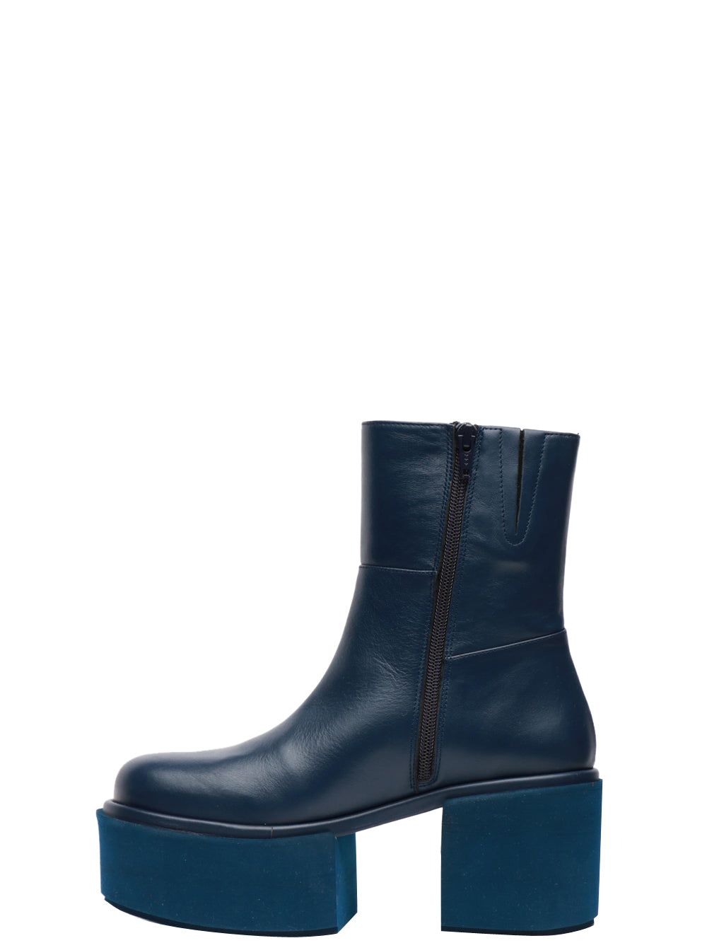 Elba Blue Leather Ankle Boots with Heel