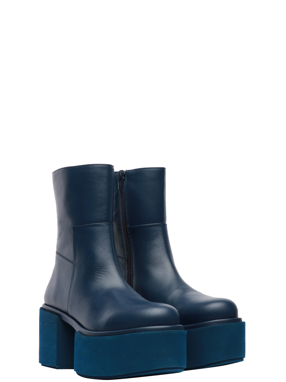 Elba Blue Leather Ankle Boots with Heel