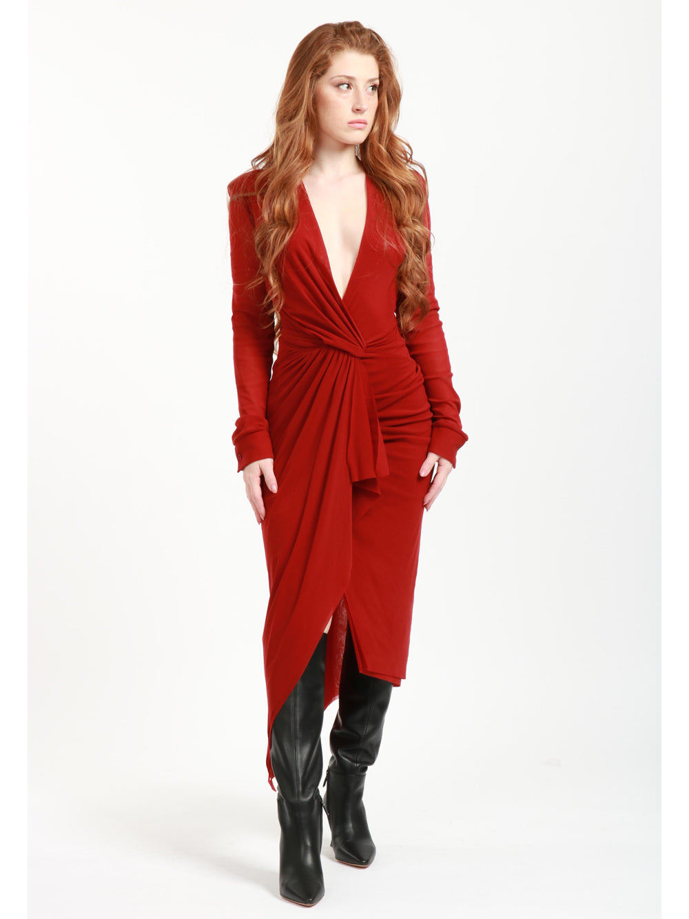 Vestito in Tulle Rosso con Drappeggio