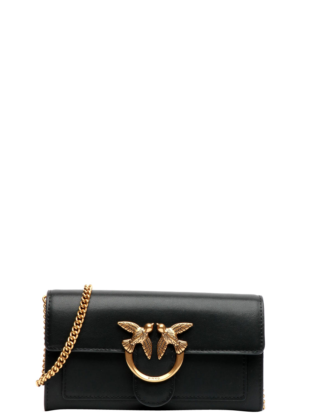 PINKO Borsa Tracolla Love One Wallet in Pelle Nera Nero/oro