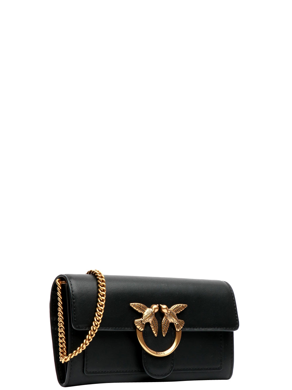 PINKO Borsa Tracolla Love One Wallet in Pelle Nera Nero/oro