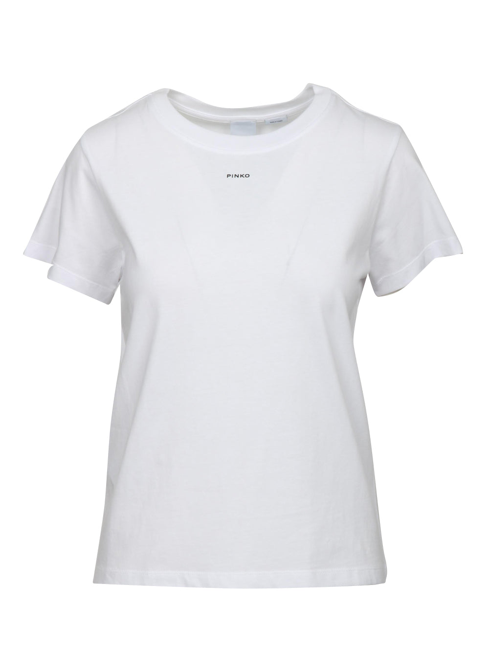 PINKO T-Shirt Basico Girocollo in Cotone Bianca con Logo Nera Bianco