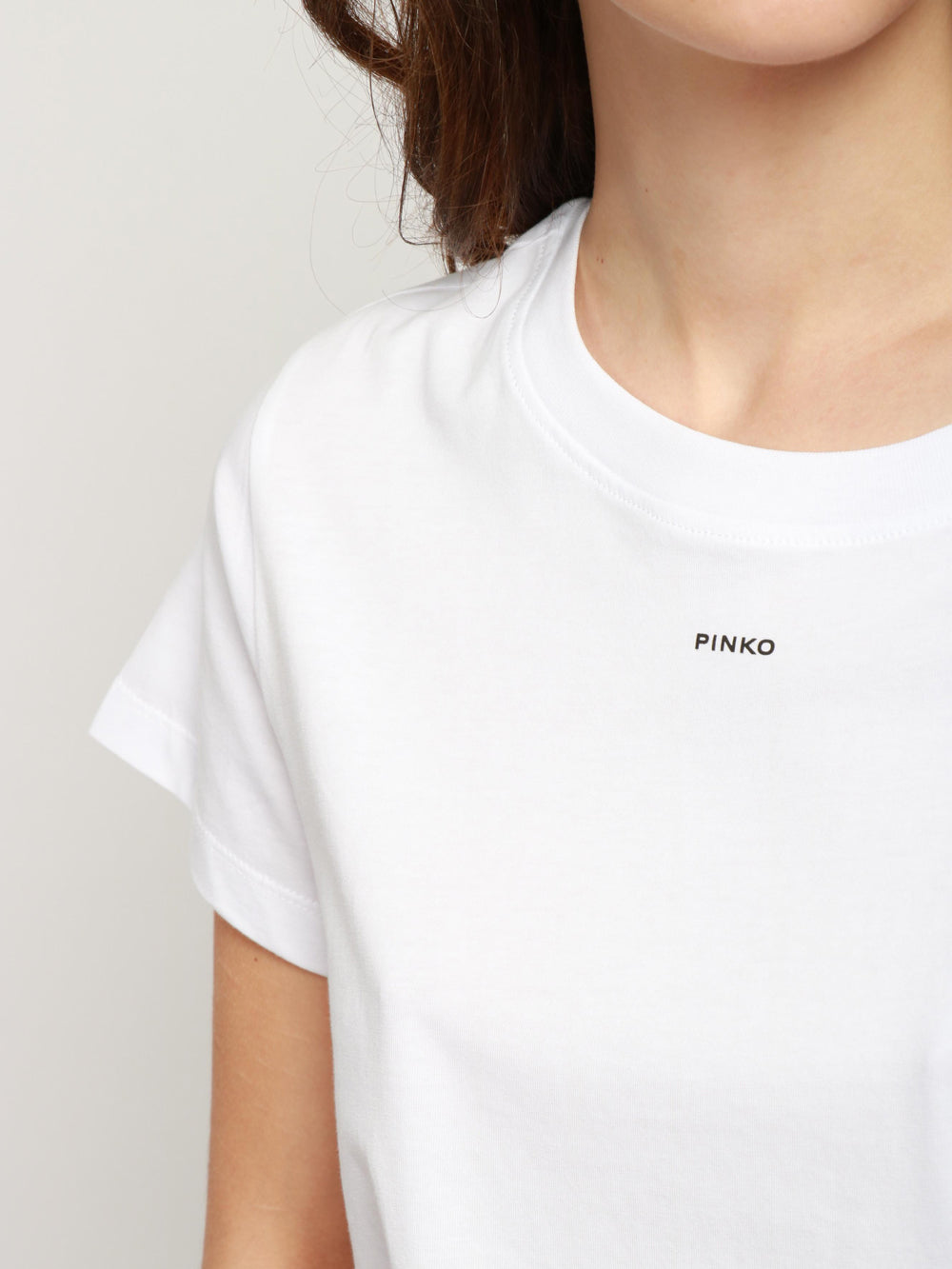 PINKO T-Shirt Basico Girocollo in Cotone Bianca con Logo Nera Bianco