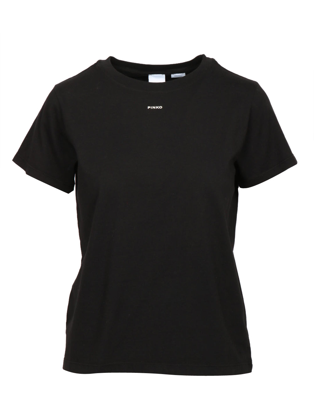 PINKO T-Shirt Basico Girocollo in Cotone Nera con Logo Bianco Nero