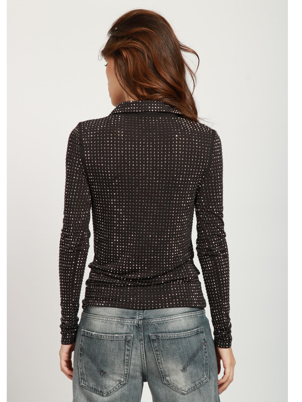 PINKO Maglia Polo Kooser Nera con Strass Nero