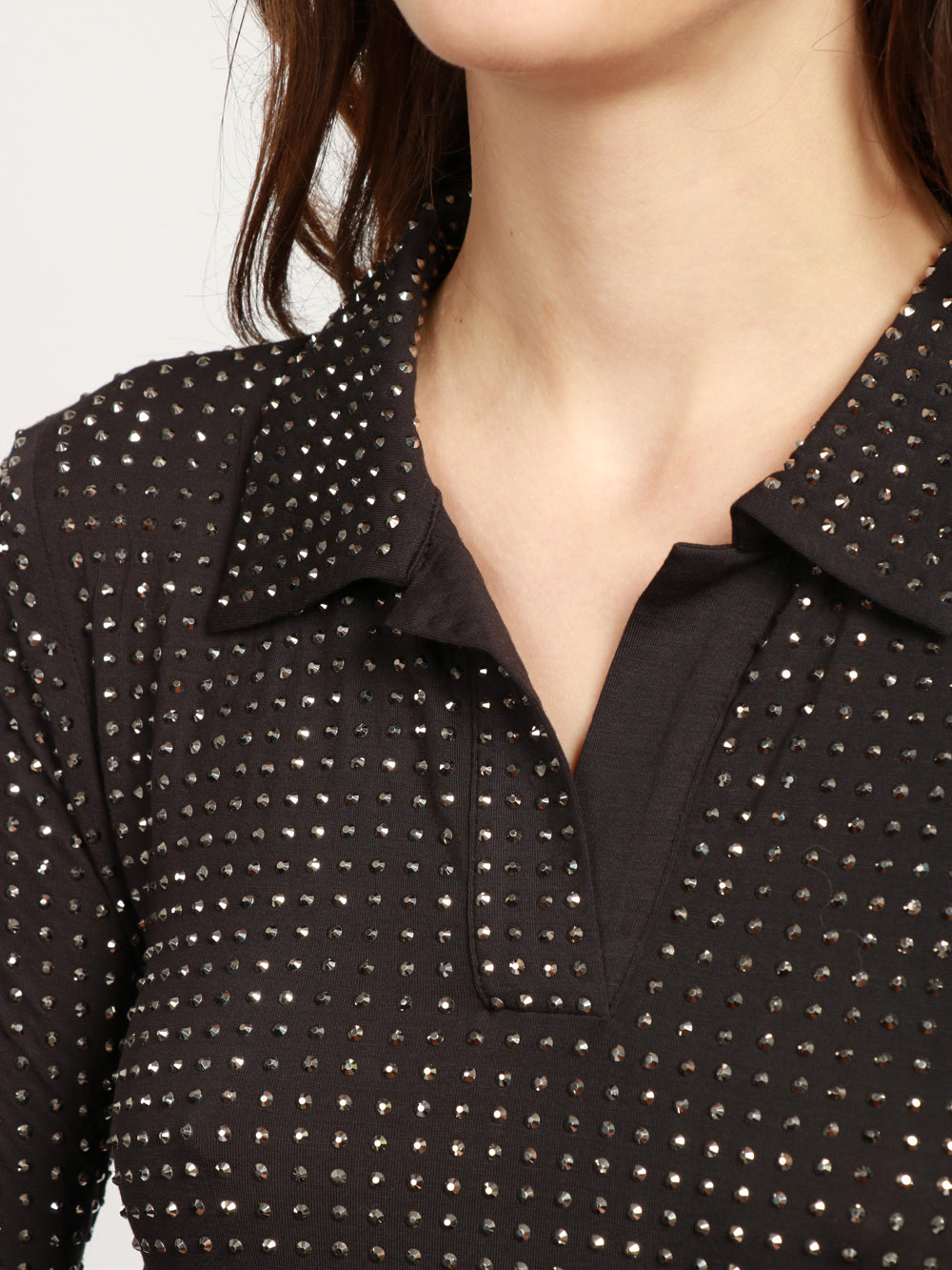 PINKO Maglia Polo Kooser Nera con Strass Nero