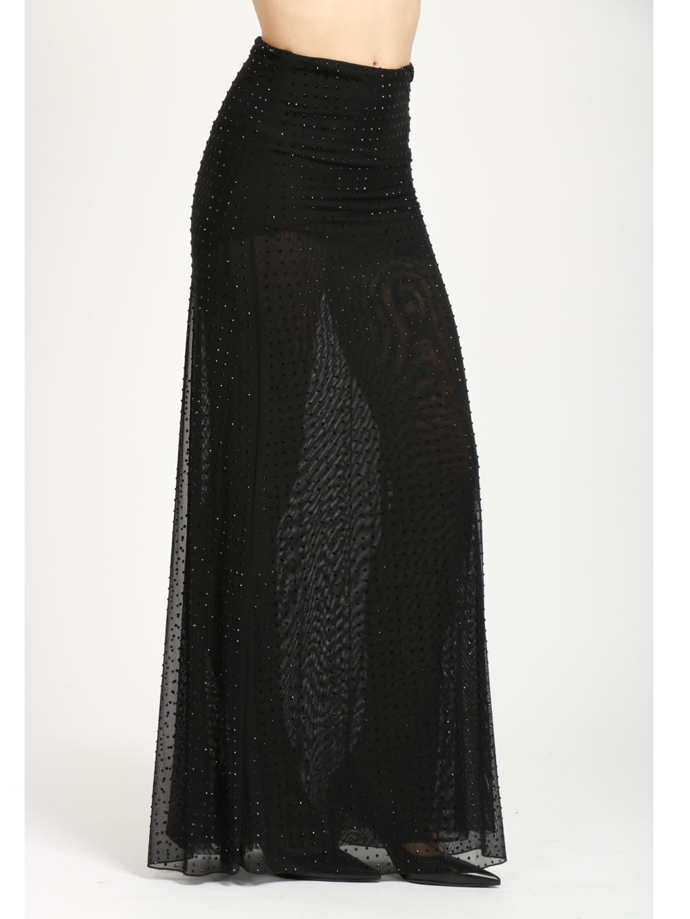 PINKO Gonna Le Havre Lunga in Tulle Nera con Strass Nero