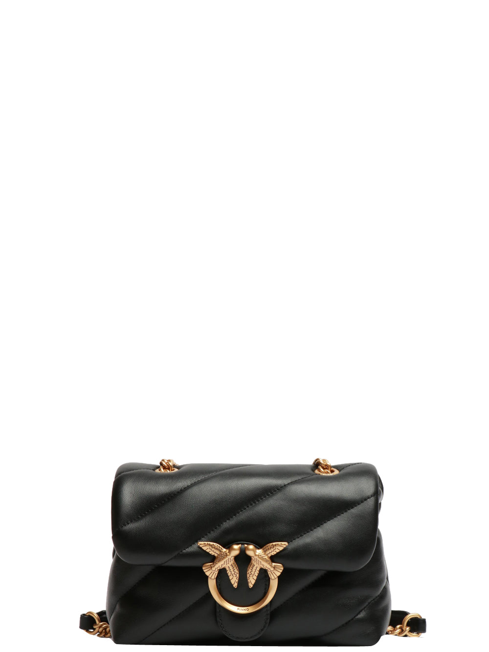 PINKO Borsa Tracolla Love Mini Puff in Pelle Matelassè Nera Nero/oro