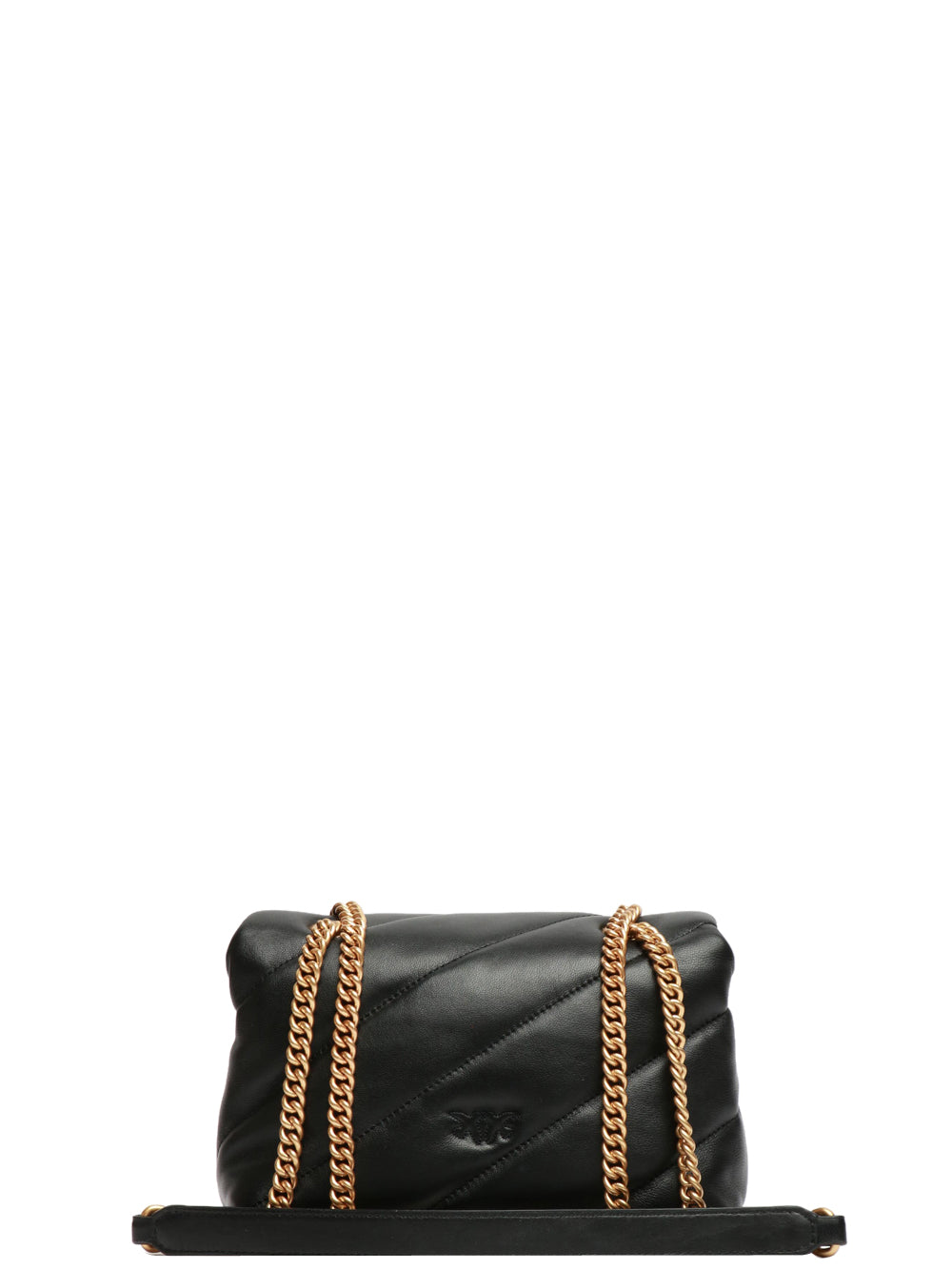 PINKO Borsa Tracolla Love Mini Puff in Pelle Matelassè Nera Nero/oro