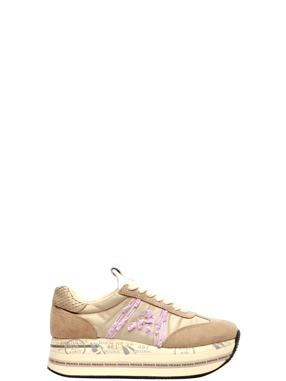 PREMIATA Scarpe Sneakers Beth in Suede e Tessuto Sabbia e Lilla Beige/lilla