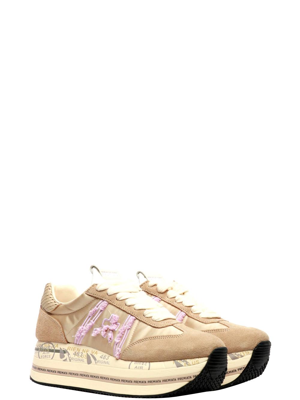 PREMIATA Scarpe Sneakers Beth in Suede e Tessuto Sabbia e Lilla Beige/lilla