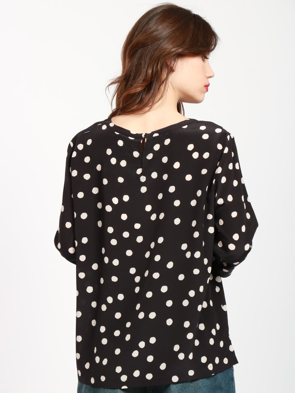 Arturo Blouse in Black Silk with White Polka Dots