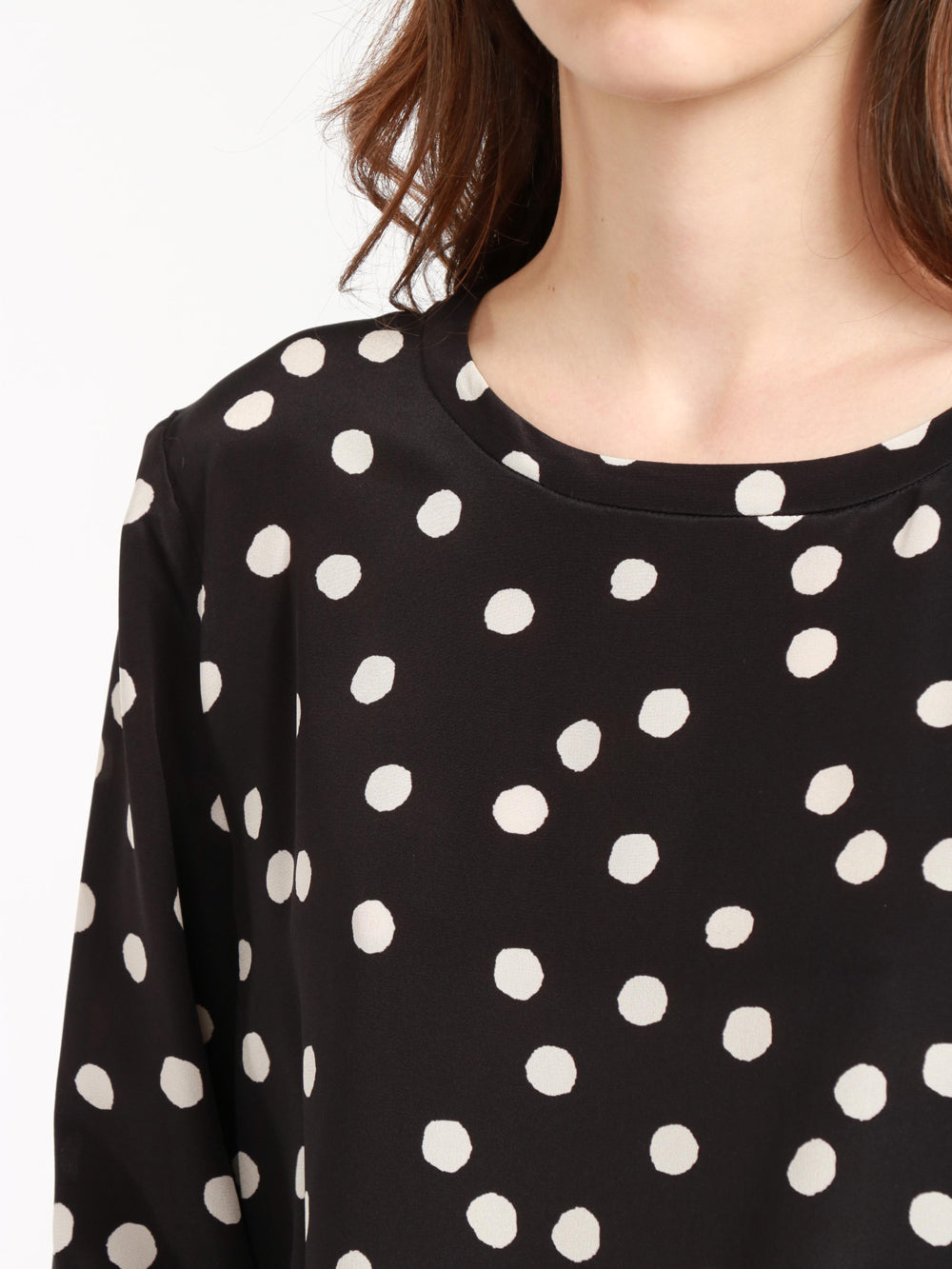 Arturo Blouse in Black Silk with White Polka Dots