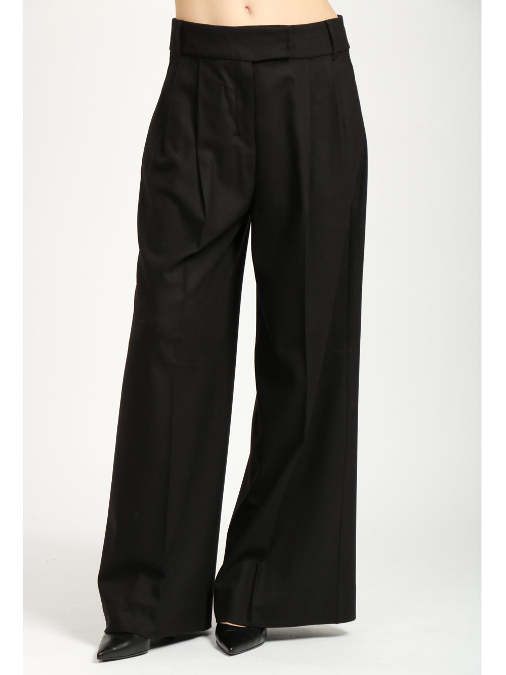 S MAXMARA Pantaloni Carmen in Flanella Neri con Pinces Nero