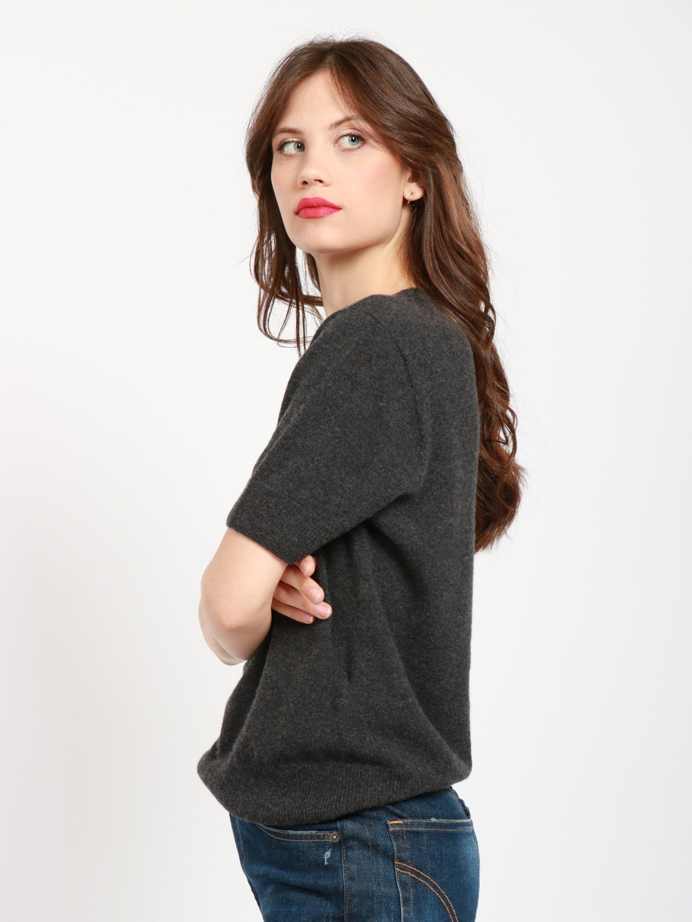 SEMICOUTURE Maglia Holly Girocollo in Misto Cashmere Grigia Grigio Antracite