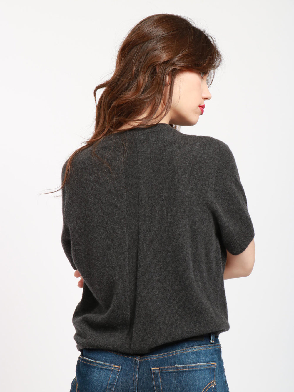 SEMICOUTURE Maglia Holly Girocollo in Misto Cashmere Grigia Grigio Antracite