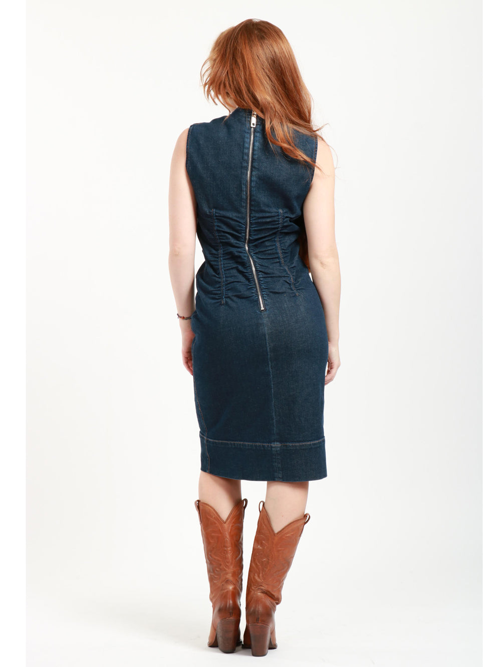 SPORTMAX Vestito Tubino Ampex in Denim di Cotone Blu Denim scuro