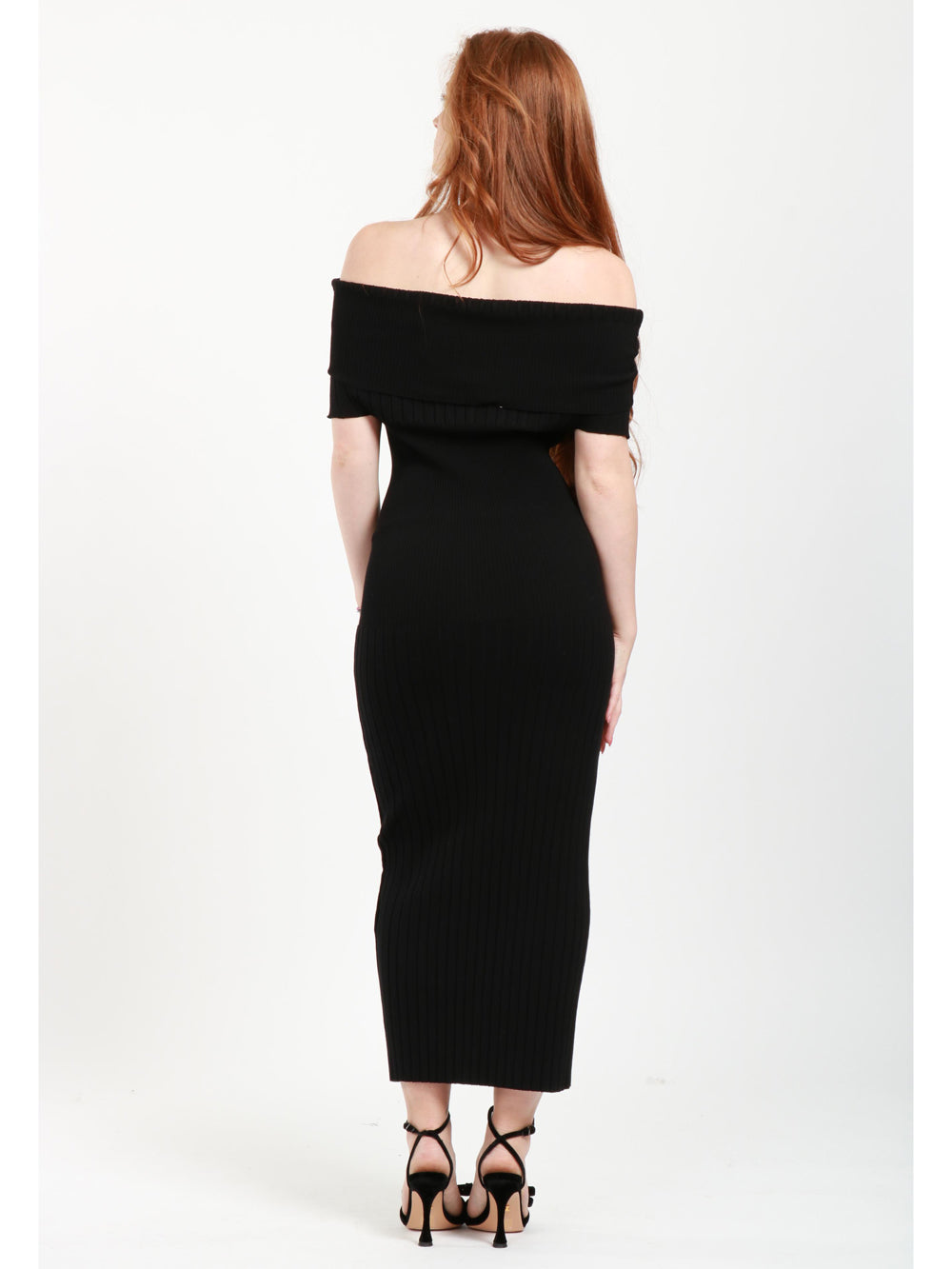 Dress Feritos Black Ribbed Knit Sheath Dress