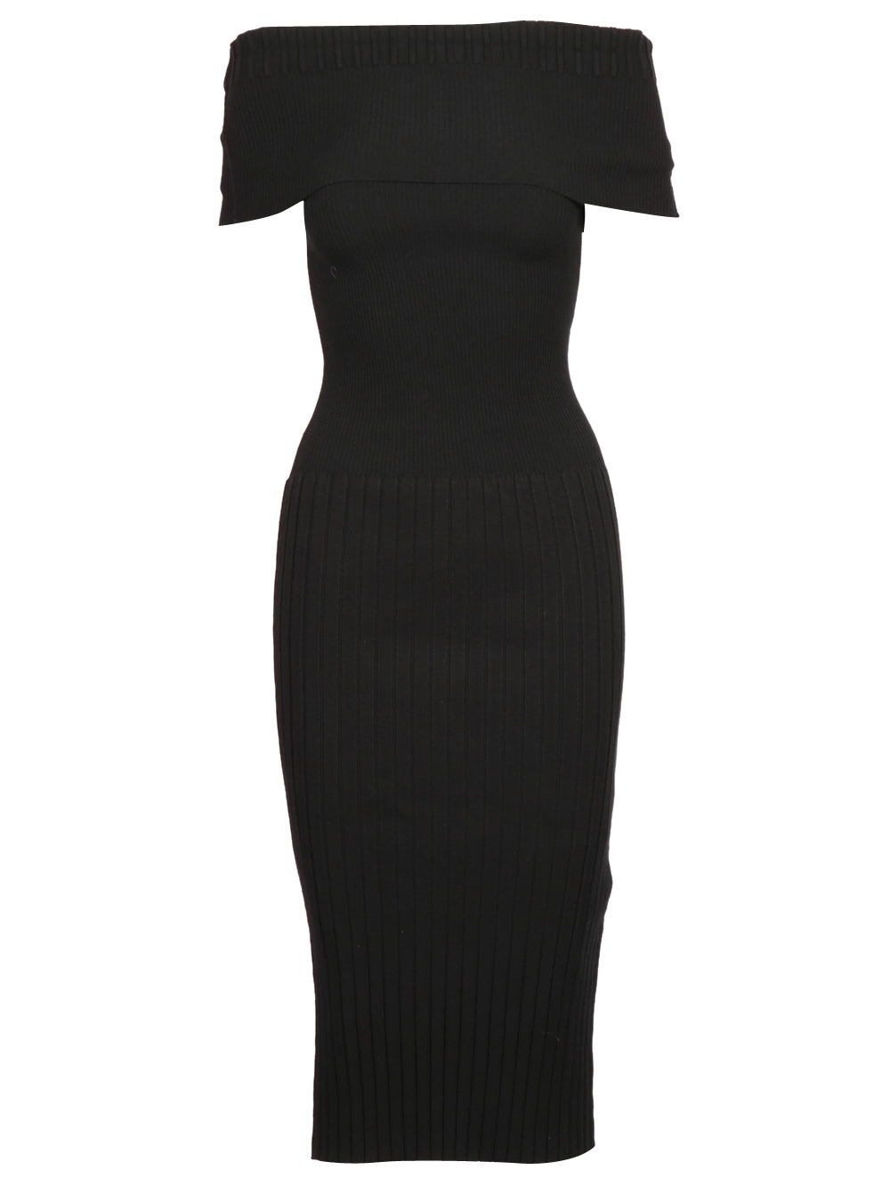 Dress Feritos Black Ribbed Knit Sheath Dress