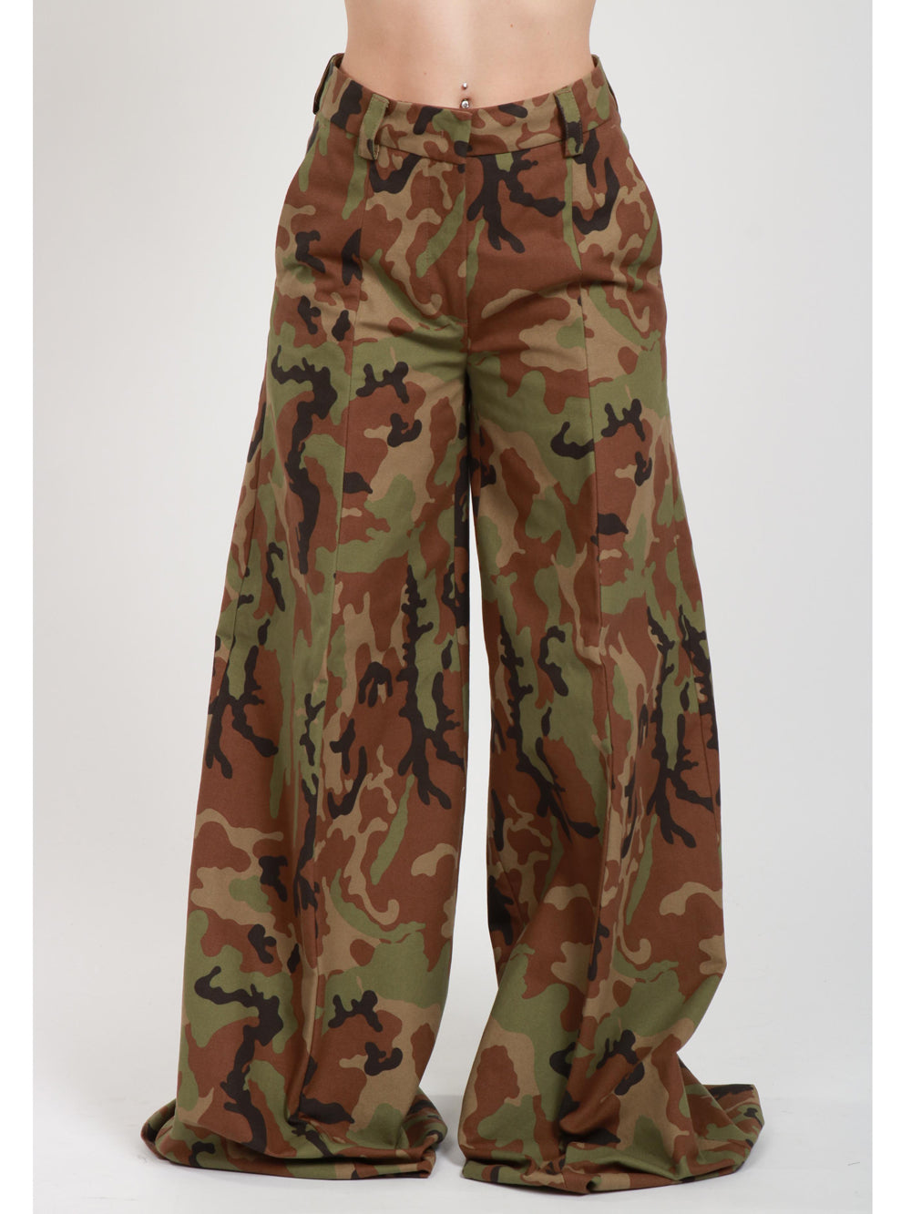 Pantaloni Palazzo Alma in Cotone Camouflage