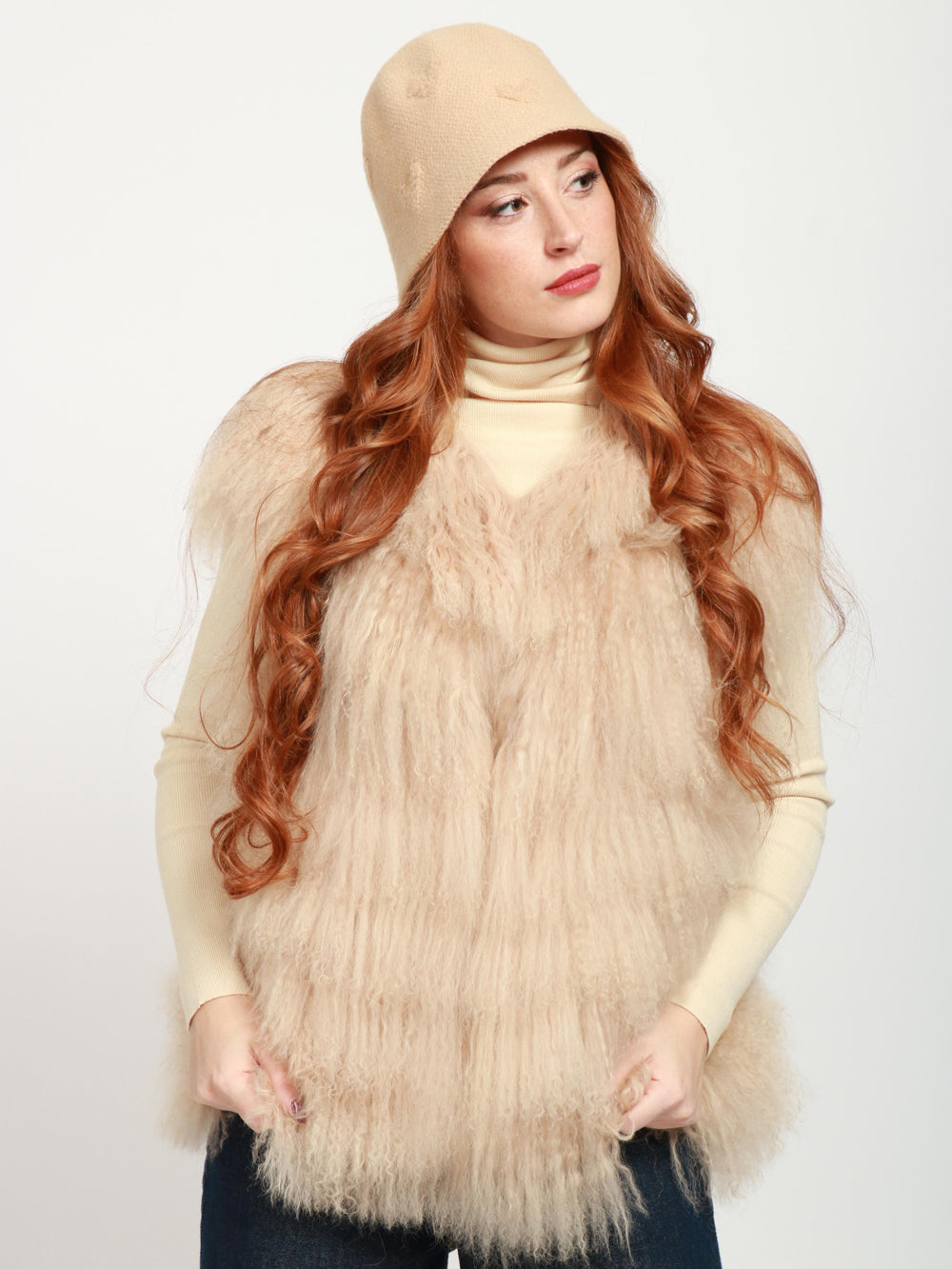 TRATTO RIBELLE Gilet in Pelliccia Cipria Beige