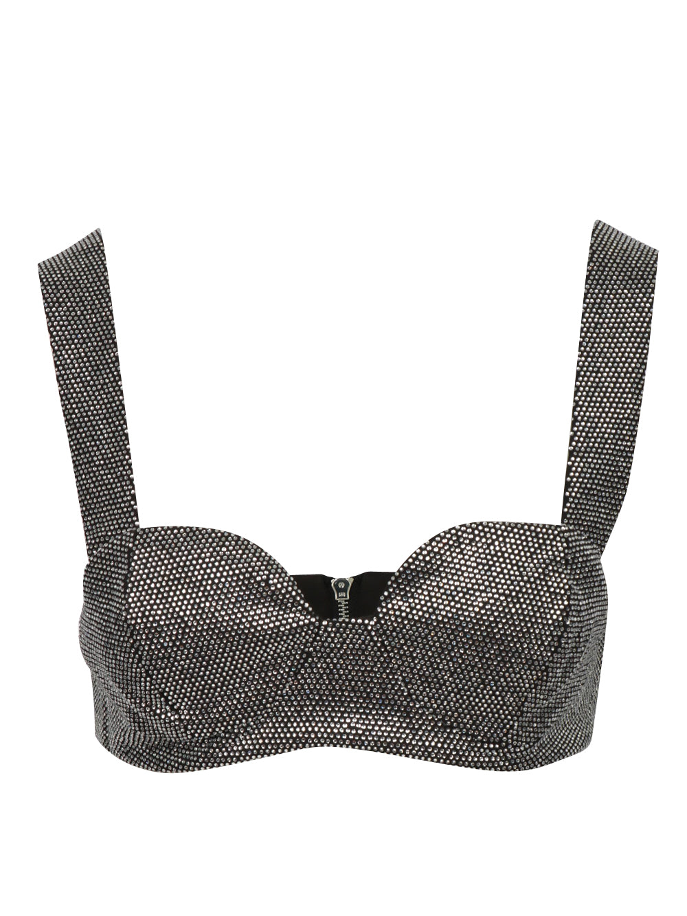 TWENTY FOURHAITCH Top Selene Bralette Nero con Cristalli Argento Nero Argento