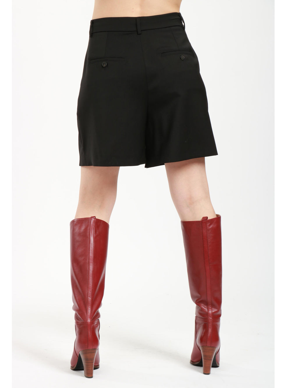 Nabulus Bermuda Shorts in Black Wool Canvas with Pleats