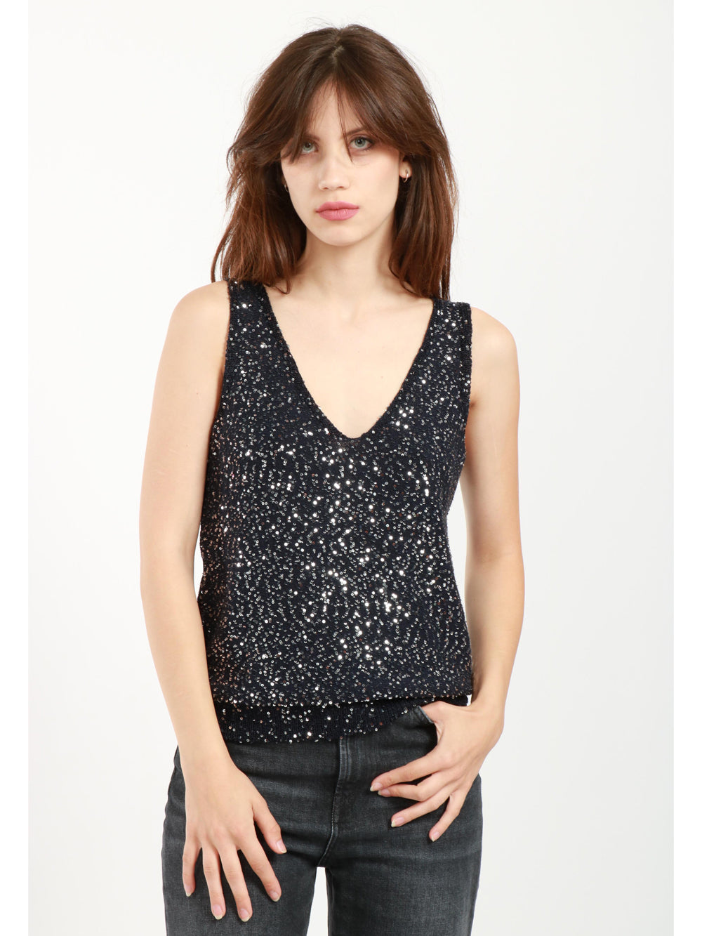 Top Narva in Paillettes Blu Notte