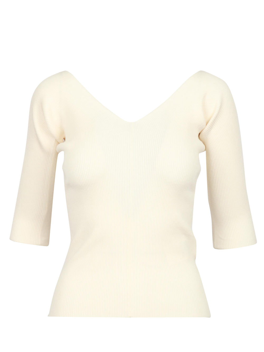 WEEKEND MAX MARA Maglia Oceano a Costine Panna con Scollo a V Avorio