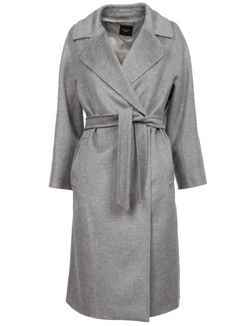 WEEKEND MAX MARA Resina Double Breasted Coat in Gray Virgin Wool with Sash RESINA 2425016092600 Goldboutique