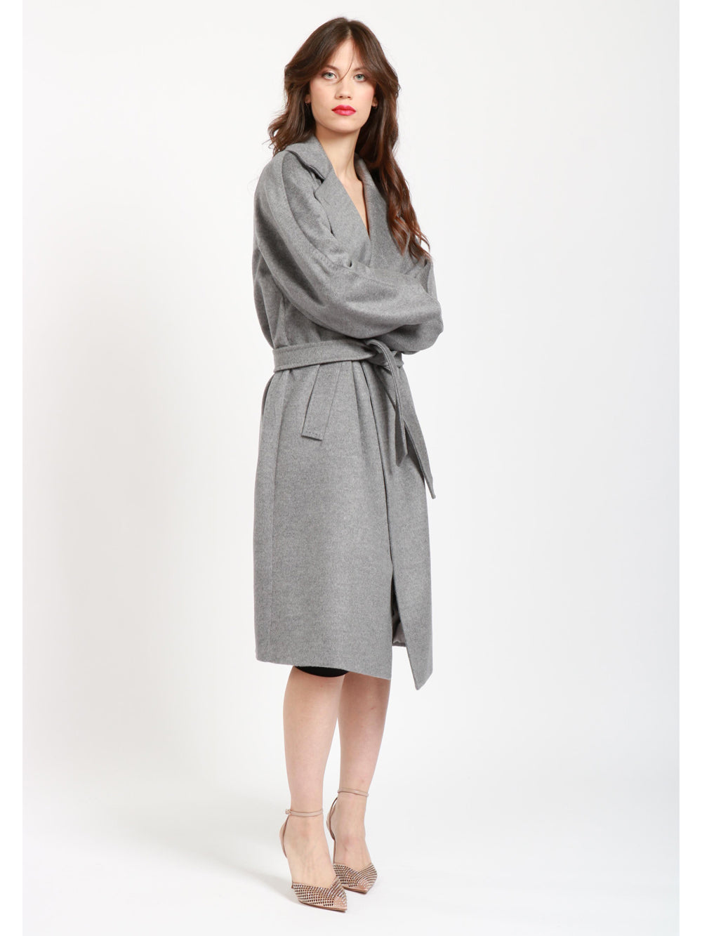 WEEKEND MAX MARA Cappotto Resina Doppiopetto in Lana Vergine Grigio con Fusciacca Grigio